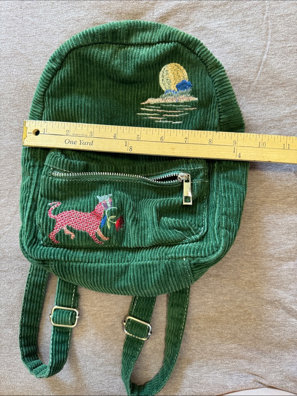Urban Outfitters Green Corduroy small embroidered backpack 100% Cotton - Picture 15 of 15
